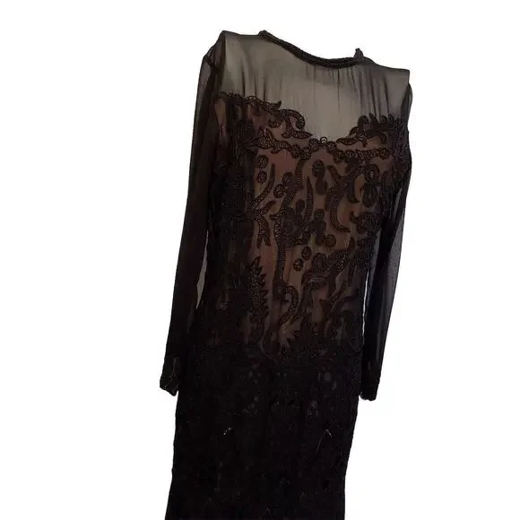 Vintage Judith Ann Creations black silk beaded evening wear cocktail size Medium - Picture 2 of 12